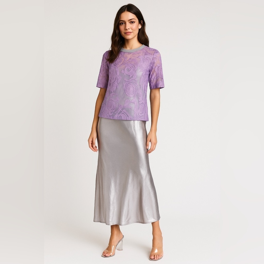 Clover Canyon Womens Top Sz XS Purple Sheer Floral Embroidered Tulle Blouse